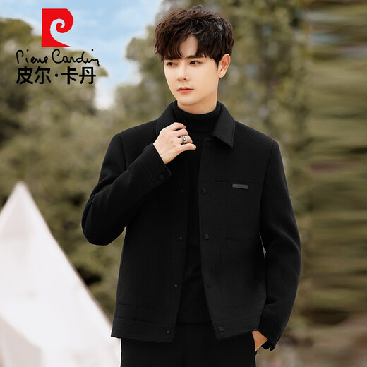 Pierre Cardin Double-sided Woolen Coat Men's Autumn and Winter Thickened High-end Business Casual Short Lapel Woolen Jacket Black (Removable Down Liner) XL 180
