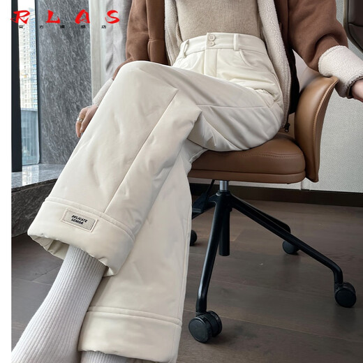 RLAS down pants women's winter outerwear 2025 new style plus velvet and thickened cotton pants for minus 40 degrees extreme cold to keep small people warm, apricot S 160 recommended 85-100Jin Jin equals 0.5 kg