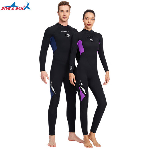 DIVE&SAIL New 3MM Diving Suit Women's One-piece Long Sleeve Thickened Warm Couple Wet Suit Men's Snorkeling Surfing Jellyfish Swimsuit Men's Black 2XL