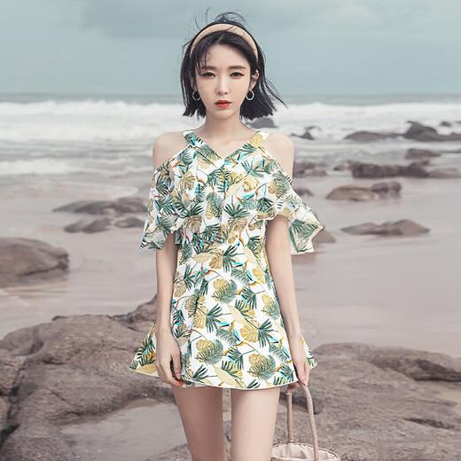 You swimsuit women's ins style pure desire dress sexy slimming hot spring conservative swimsuit four-piece set 12225 green XL