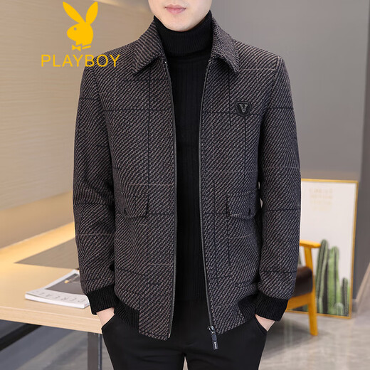 Veste Playboy (Playboy) pour homme d'automne et d'hiver en laine de laine hivernale Nouveau revers court haut de gamme haut de gamme Veste décontractée chaude et épaissie. Gray H856 XL125-145Jin [Jin est égal à 0,5 kg]