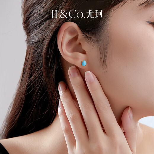 IL&CO Youke S925 silver natural turquoise earrings for women retro light luxury high-end earrings birthday gift for girlfriend S925 silver four-prong turquoise earrings pair
