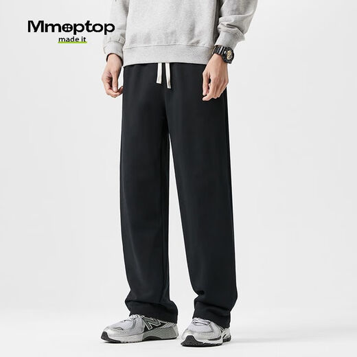 MMOPTOP Japanese casual pants men's autumn and winter simple loose straight wide-leg sports trousers K006 black L
