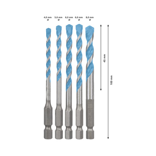 BOSCH low hardness tile brick wall/metal/wood/plastic/lightweight concrete hexagonal handle multi-function drill bit 5 pieces (4/5/6/6/8mm)