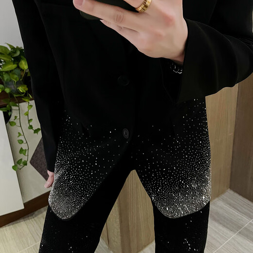 An Chuxia's star-studded high-end suit men's fashionable design niche super good-looking top black suit jacket loose black S