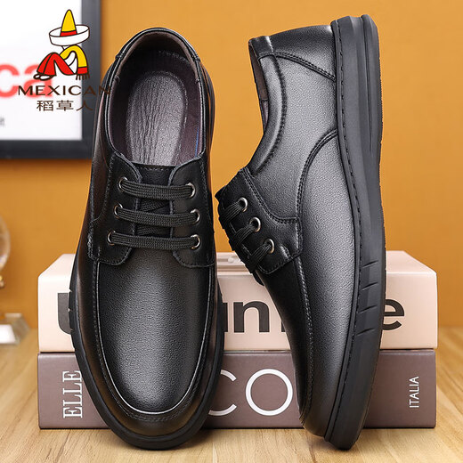 Vogelscheuche Lederschuhe für Herrengeschäft Casual Schuhe echte Lederzehenschicht Kuhläire Frühling Neuem Stil Atmungsaktives nicht rutschfestes Kleidung-resistenter weicher Lederschuhe GX6627 Black 40