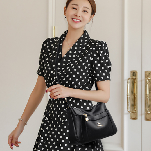 XUEAIDAISHU (XUEAIDAISHU) Women's Genuine Leather Shoulder Bag 2025 New Middle-aged and Old Mother Bag 40 Years Old 50 Women's Bag Crossbody Bag 60 Mother Gift Black Gift Box + Gift Bag + Hand Bag Card Holder