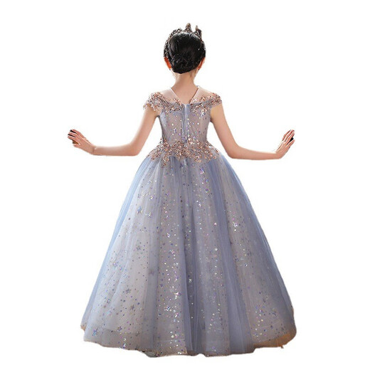 Mädchen im Princess-Stil Herbst und Winterlicht Luxus Luxus High-End-Anzug Grundschüler Chor Guzheng Klavier Performance Abendkleid Rock 1591 Blau kurzärmelige Long Style 160