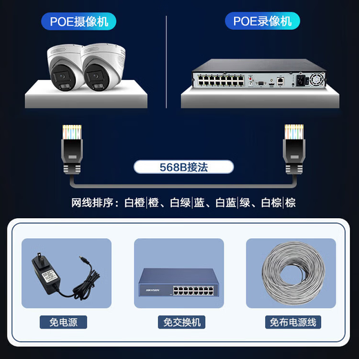 海康威视监控摄像头 高清白光全彩红外夜视网络吸顶监控摄像头 室内室外户外防水摄像头半球手机远程录音 400万全彩拾音【POE】1345V2-LA 2.8mm 焦距