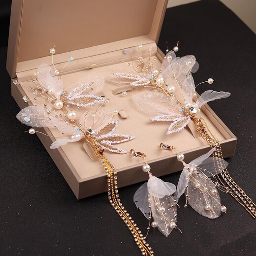 Hai Yiduo Wedding Tossress Accesorios para el cabello Juego de diadema coreana Toast Clothing Accesorios para el cabello Accesorios de vestimenta china Bride Forest White [Swear más pendientes]