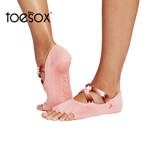 Toesox Yoga Socks Professional Fitness Pilates Socks Dance Non-slip Breathable Cross Toe Socks Ivy Series Celestite Blue M (39~42 Sizes)