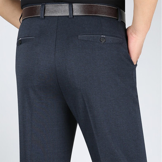 Junxinniao (junxinniao) sommer dünne dünne mittlere und ältere Freizeithosen hohe Taille losen Nicht-Eisen-Anti-Falten-Businesshosen Gerade Stretch Men's Hosen 687# Blau Größe 34 = 2 Fuß 7 Taillenumfang