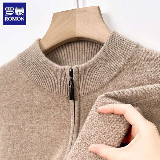 ROMON pure wool sweater men's stand-up collar zipper cardigan autumn and winter thick warm knitted wool sweater jacket for young and middle-aged men 3302 cloud gray L /170 recommended 115-130Jin Jin equals 0.5 kg