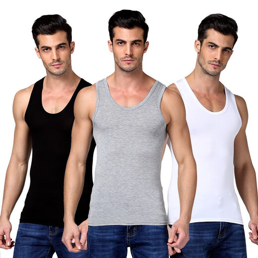 Wonderland Natural 3-pack 100% cotton Men's vest sports hurdles large size fitness summer tight-fitting bottoming to absorb sweat Black + White + Gray 3-pack 2XL Recommended 140-160 Jin Jin equals 0.5 kg