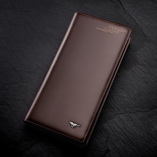 Sept wolves portefeuille long portefeuille en cuir authentique portefeuille droite pour hommes simples pure pure couche de vache de vache portefeuille en cuir souple marron en marron