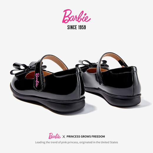 芭比童鞋女童春秋儿童皮鞋女亮皮学院儿童演出黑皮鞋DA5850黑色29码