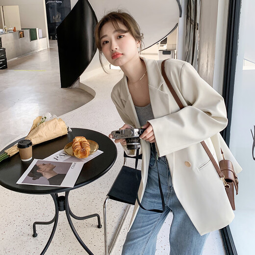Miao Yijia blazer women's autumn suit jacket casual commuting small suit new temperament versatile jacket top for women temperament versatile suit jacket off-white M (reference 95-105Jin Jin is equal to 0.5 kg)