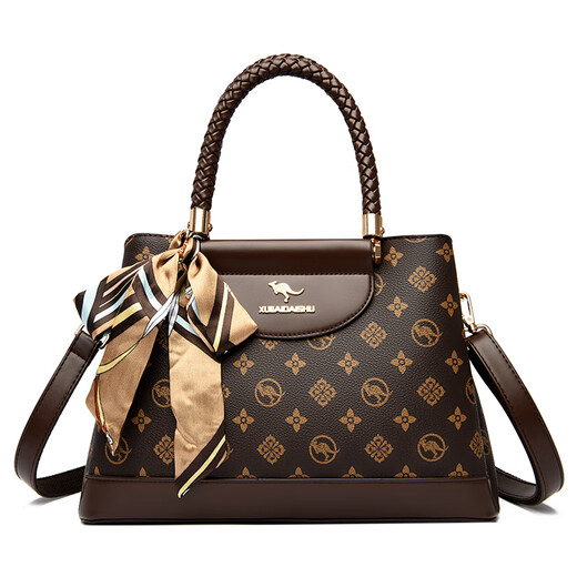 Kangaroo Kara brand genuine leather bag 2025 new Valentine's Day gift for wife, leather handbag, middle-aged crossbody bag for women, brown (gift box + handbag)