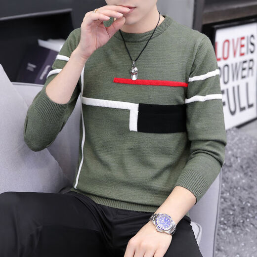 楠语秋（NANYUQIU）2021年男士毛衣秋春新款毛线衣服男青年修身针织打底衫套头毛衣 M758墨绿色薄款 L 105--120