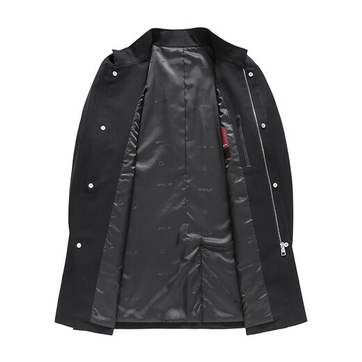 Septwolves Water-Repellent Windbreaker Men's Jacket Stand Collar Mid-Length Casual Men's Clothes Top 001 (Black) 2XL 180/96A