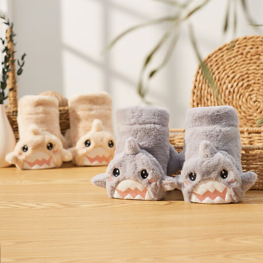 QIPEIER Gloves Women's Winter Cute Shark Half Finger Gloves Girls' Plush Thickened Flip Cover Students' Fingerless Warm Plus Velvet Blue