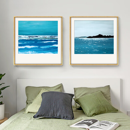 Linger Impression Niche Art Painting Nordic Style Small and Fresh Living Room Decoration Painting Restaurant Mural Blue Sea Landscape Hanging Painting GM795 50X50cm Single-Photos - Black Picture Frame