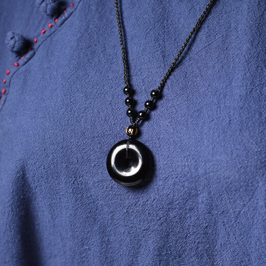 Jingying natural obsidian pendant for men and women, amulet transfer safety buckle necklace, gift for wife, mother, boyfriend and girlfriend