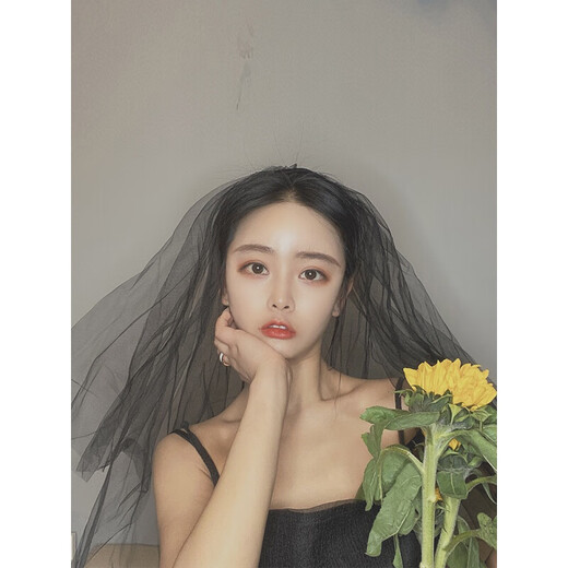 Renshanxiang black veil, cool style wedding dress, internet celebrity photo props, cool style creative atmosphere veil, black double layer, with hair comb