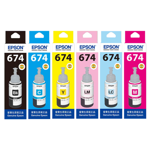 Epson 674 Ink original adapté à l'Epson L805 L801 L1800 L850 L810, etc. Epson Ink T6741-T6746 Six Colors Set