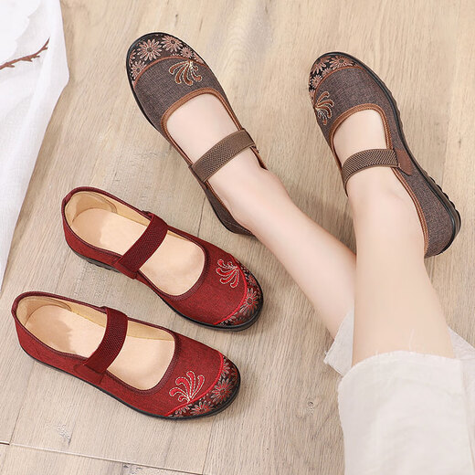 Frauenschuhe mittleren Alters und älteren Frauen mit losen Füßenknochen, alte Peking-Mutterschuhe, Frauenschuhe für Fettgröße von Frauen 41-43 Oma, Stoffschuhe, die für geschwollene Füße älterer Menschen geeignet sind (einzelne Schuhe 7170-17 braune Farbe Q) 37