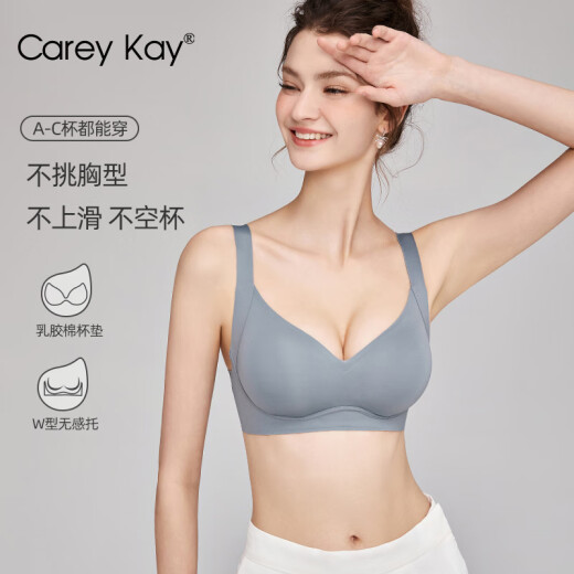 CareyKay Seamless Sleeping Bra Women's 3D Three-dimensional Cup Push-Up Bra Small Breast Thickened Wireless Adjustable Bra Carbon Gray Blue L (Suitable for 80=36ABC)