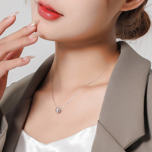 WEIYAN Zhen Duo Ma Pearl Pendant 18K Gold Round Seawater Pearl Passepartout Pendant Single Bare Bead Clavicle Chain Women's O-shaped Chain 7-8mm