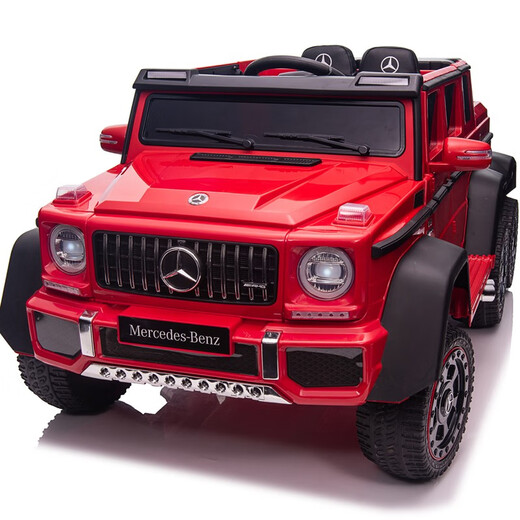FUERBAO Mercedes-Benz authorized children's electric car can sit in an adult toy car, a child's six-wheel double stroller with remote control, six-wheel drive black + adult throttle + trunk + soft tires
