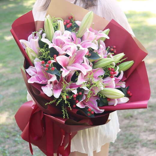 Illustration flower express perfume lily bouquet blessing birthday gift for wife and girlfriend nationwide delivery 19 pink lily bouquet