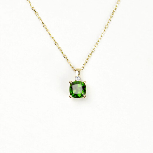 Junkiss 18K gold emerald sugar cube necklace green gemstone diopside pendant clavicle chain gift for girlfriend fine real gold 18K gold green gemstone diamond pendant (single pendant
