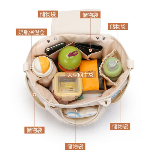 
Huanxi Jiaer Mommy Bag Mother and Baby Mom Going Out Lightweight Hand-Laundry Single Backpack Large Capacity Crossbody Canvas Tote Bag Off-white + Gathering Duck Pendant 33*15*22cm