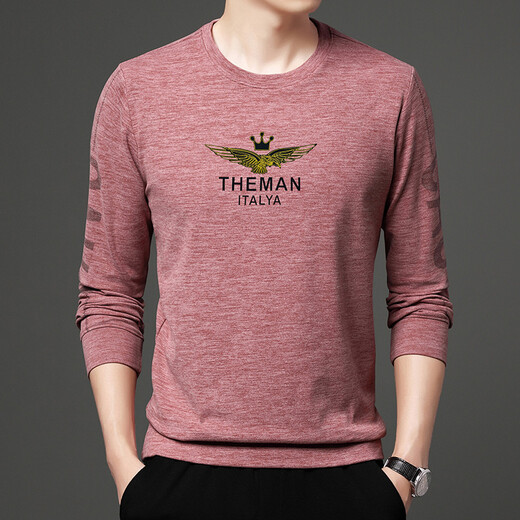 Nueva camiseta de manga larga para el cuello redondo suelto de hombres de hombres de terciopelo de doble cara Desarrollo de la base de la base de la base de la base de otoño para la ropa de otoño para los jóvenes de mediana edad y los jóvenes sin planchar y la moda de impresión de color sólido antiarrugas XL (peso recomendado 120-140Jin [Jin iguala 0.5 kg])))