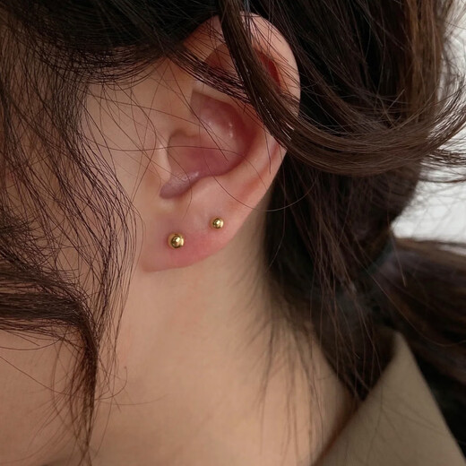 Vatican-made old Phoenix gold shop style ear piercing hypoallergenic small golden beans mini gold beads gold-plated small earrings pure earrings 4mm frosted small golden beans hypoallergenic