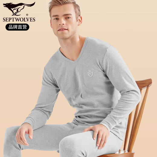 
Seven Wolves Autumn Clothes and Autumn Pants Men's Spring Pure Cotton Thermal Underwear Set V-neck 100% Cotton Sweater Antibacterial Clothes