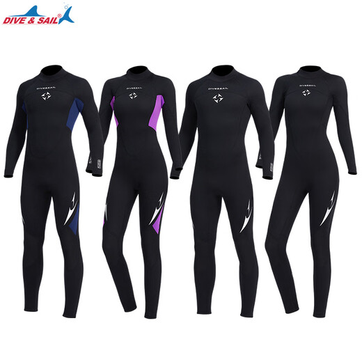 DIVE&SAIL New 3MM Diving Suit Women's One-piece Long Sleeve Thickened Warm Couple Wet Suit Men's Snorkeling Surfing Jellyfish Swimsuit Men's Black 2XL