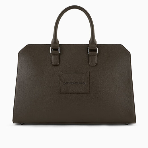 EMPORIO ARMANI fashionable light luxury men's bag, tumbled leather business bag, computer bag, Armani portable shoulder crossbody bag for boyfriend, brown 16 inches