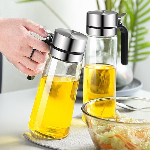 Oil pot edible oil food grade stainless steel lid glass oil pot seasoning bottle cooking oil bottle kitchen soy sauce pot household 500ML high borosilicate glass model