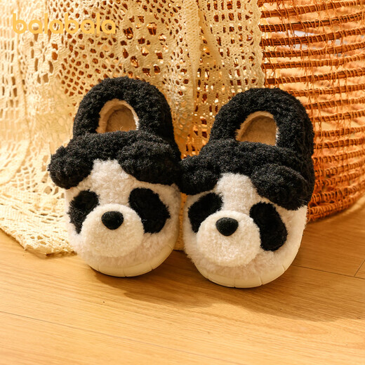 Balabala Boys Cotton Slippers Panda Cute Little Girls Indoor Home Bag Heels Furry Cotton Shoes Children's Warm Furry Shoes Winter
