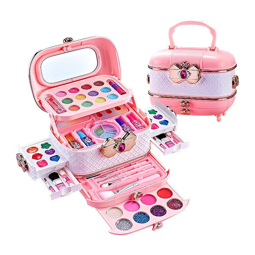 Yunya Kinderkosmetikset Spielzeug Mädchen Prinzessin Geburtstagsgeschenk Make-up Spielzeugbox Nagellack Geschenkbox Make-up-Box Dream Beauty Koffer 40-teiliges Set + Geschenkbox + Puppe