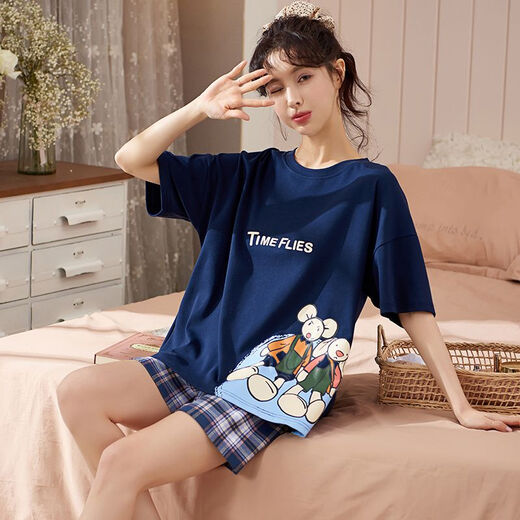 
TULX large size pajamas for women 200Jin [Jin equals 0.5 kg] 5XL extra large size pajamas for women summer cotton short sleeves plus fat plus size 200Jin [Jin equals 0.5 kg] Home A3519 Fixed chest pad 3XL [160-180Jin [Jin equals 0.5 kg]]