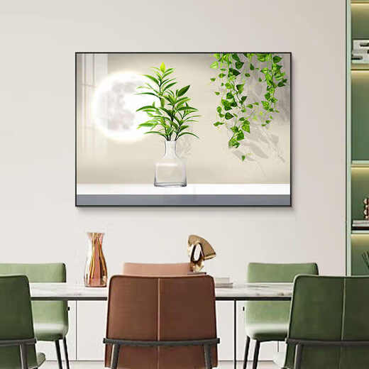 感画餐厅装饰画现代简约饭厅横幅挂画轻奢饭厅背景墙厨房壁画免打孔 JD15886 60*40cm 晶瓷铝合金黑框