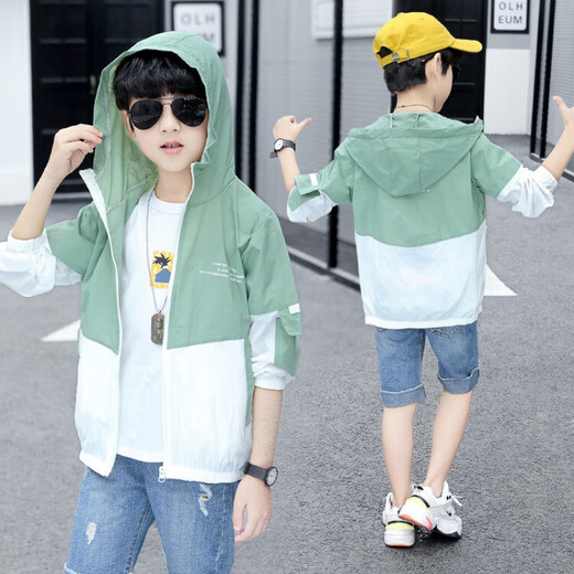 G.DUCKKIDS children's clothing children's sun protection clothing summer new boys' sun protection clothing medium and large children thin breathable sun protection clothing boys summer clothing green 130 size 7~8 years old 120-130cm