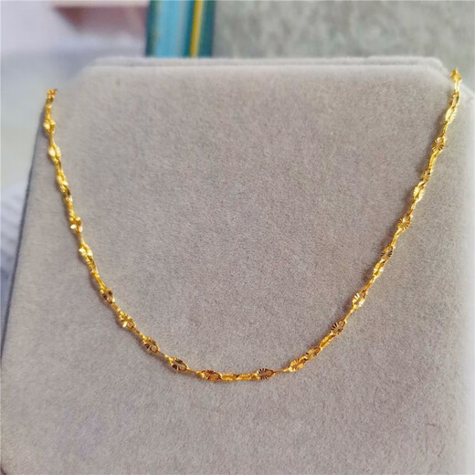 Zhijue pure gold 999 gold necklace for men and women, pure gold chain, clavicle chain, gold color water wave chain, gift for girlfriend, gold water wave chain 0.01g