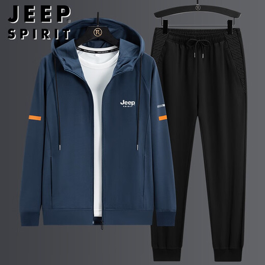 JEEP SPIRIT吉普卫衣男士套装长袖男春秋季休闲百搭时尚印花潮流潮牌大码宽松 H673黑白色（三件套） 4XL