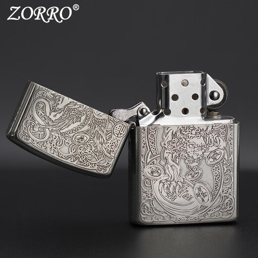 佐罗ZORRO佐罗防风煤油打火机男士白铜貔貅五面精雕创意送男友礼物潮 五面白铜貔貅Z902升级官字标内胆